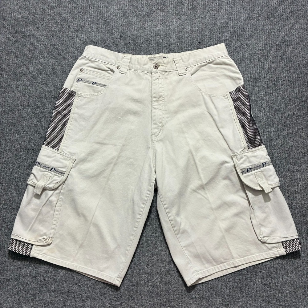 Vintage Paco Sport Mens Cargo Shorts Size 36 Beige Utility‎ Pocket High Rise